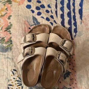 White Birkenstock Big Buckle Arizona Sandals